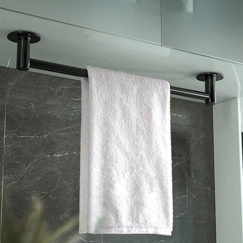 Black Alloy Wall Mounted Bathroom Towel Rack Heavy Duty Adhesive Holder Space Saving Storage - Image 3